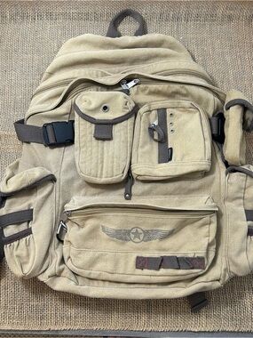 Military Canvas Ruck Backpack Multiple Pockets Adjustable Straps Tan Detachable